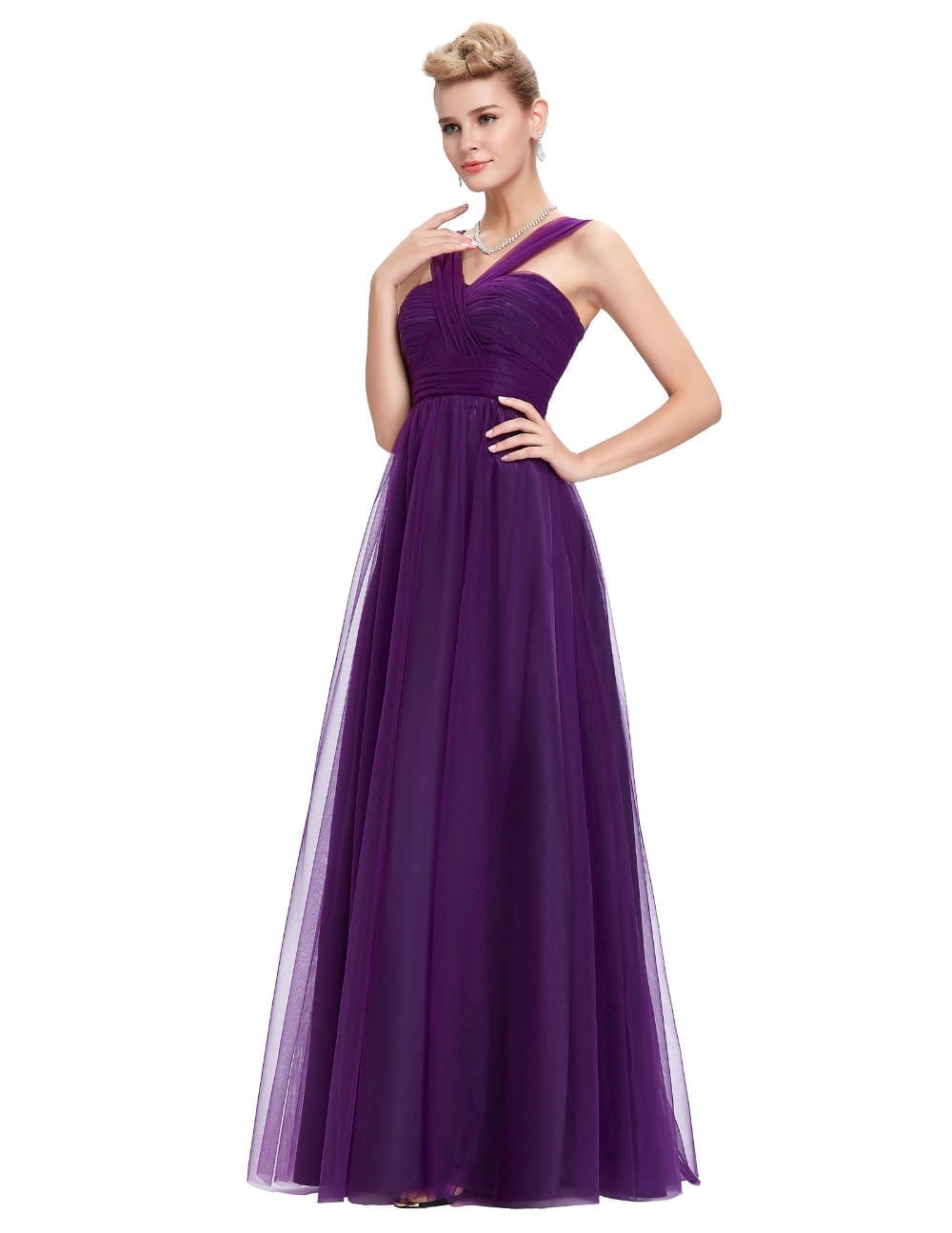 Long Purple Tulle Backless Elegant Bridesmaid Dress - Uniqistic.com
