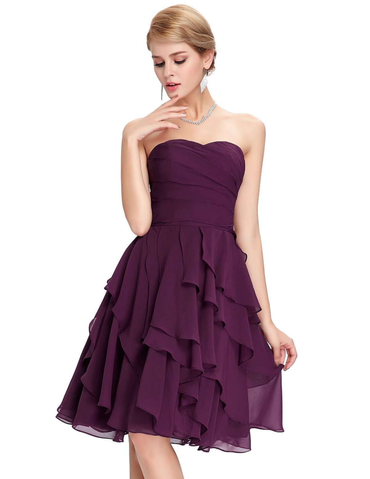 Short Purple A-line Knee-length Bridesmaid Dress