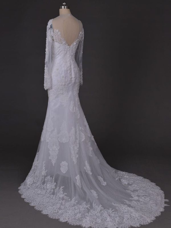 Long Sleeves Chapel Train Lace Mermaid Wedding Dress