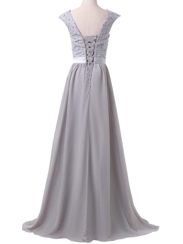 Sleeveless Lace Chiffon Long Formal Bridesmaid Dress