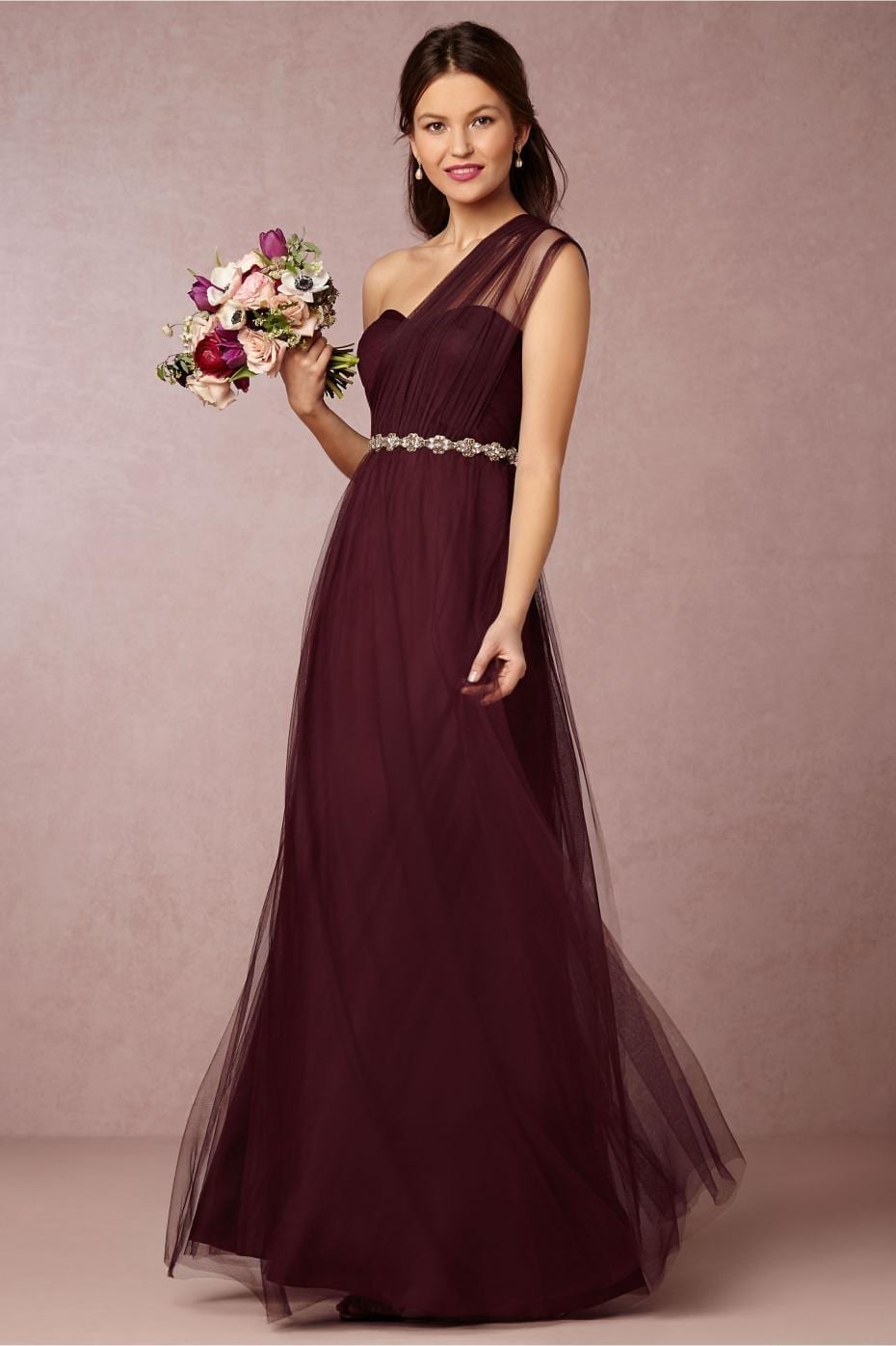 Elegant One Shoulder Tulle Purple Bridesmaid Dress