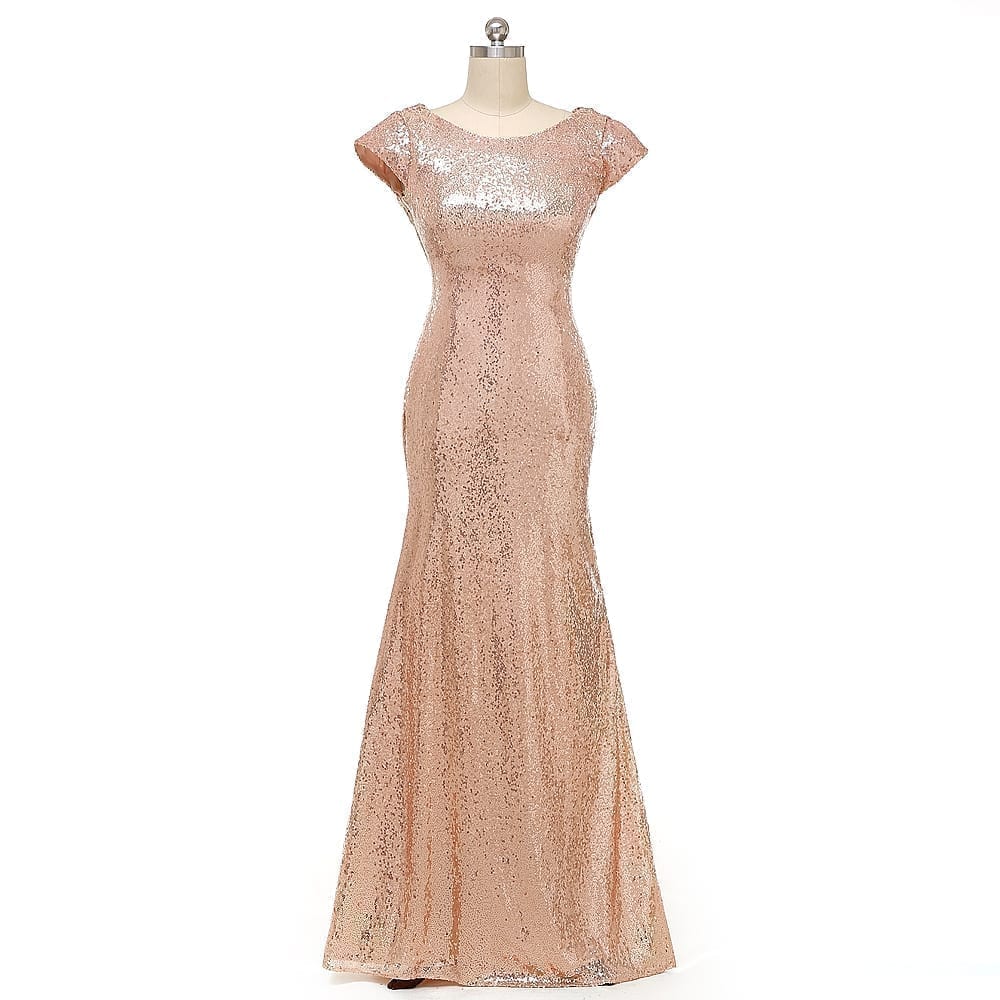 Sequined Short Sleeve Floor Length Bridesmaid Dress