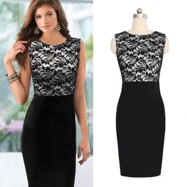 Lace Sleeveless Bodycon Pencil Dress in Dresses