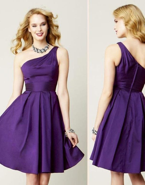Purple Knee-length One-shoulder Short Bridesmaid Dress