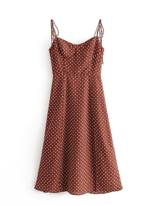 Vintage polka dot backless halter hem slits a-line chiffon dress