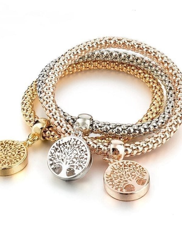 Rhinestones Gold Plated Tree Of Life Charm Bracelets in Bracelet & Anklets