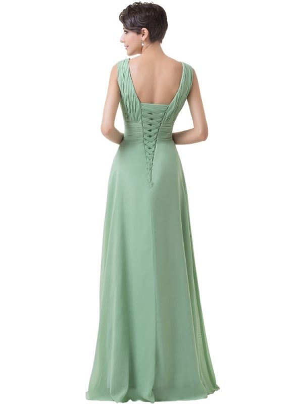 Green Backless Chiffon Floor Length Long Bridesmaid Dress