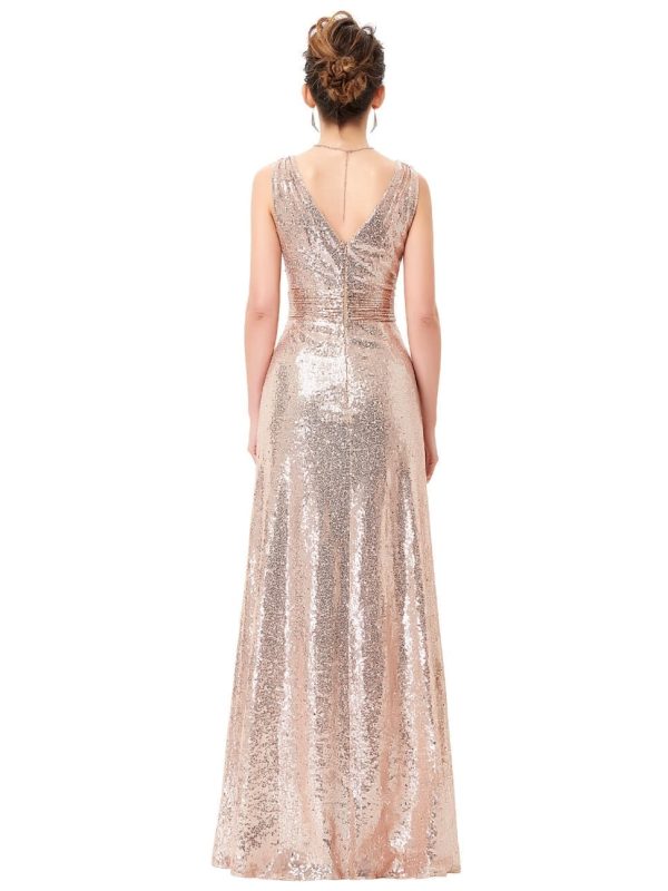 Elegant Double V-neck Long Sequin Bridesmaid Dress