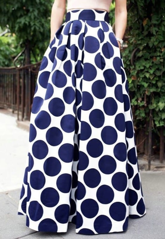High Waist Polka Dots Print Pleated Maxi Skirt