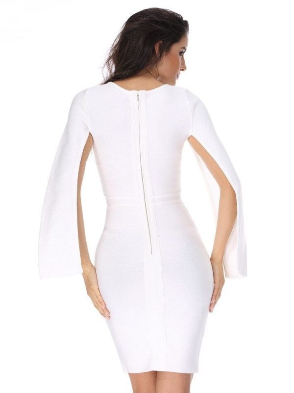White Long Sleeve Elegant Bodycon Dress