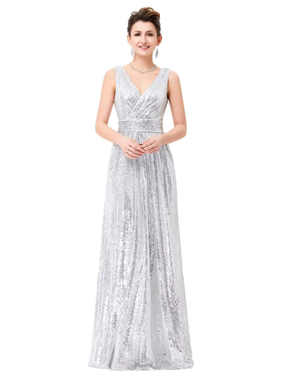 Elegant Double V-neck Long Sequin Bridesmaid Dress
