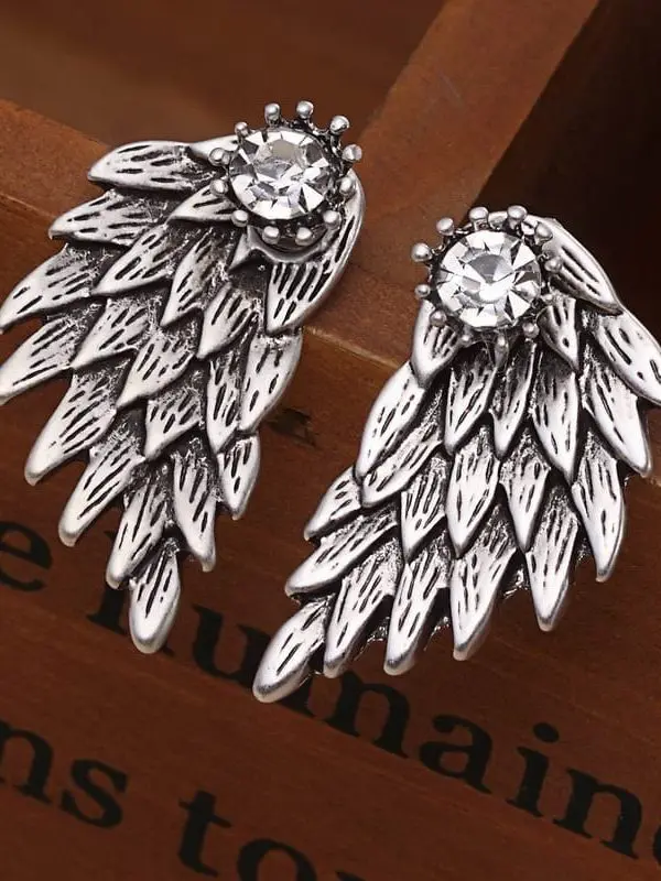Black Gold Silver Plated Gothic Angel Wings Rhinestone Alloy Stud Earrings