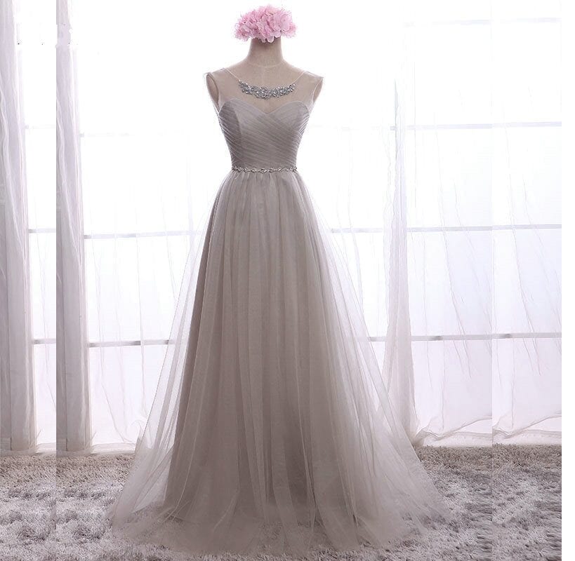 A-line Chiffon With Crystal Long Bridesmaid Dress