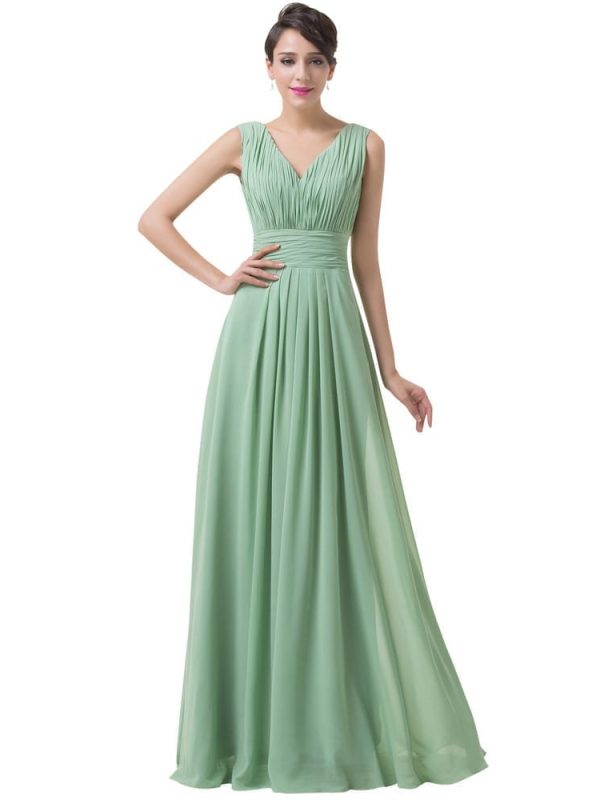 Green Backless Chiffon Floor Length Long Bridesmaid Dress - Uniqistic.com