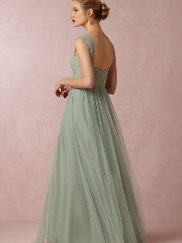 Green Lace Tulle Floor Length Bridesmaid Dress