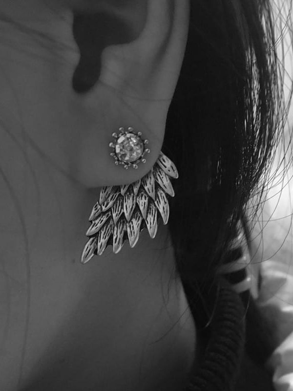 Black Gold Silver Plated Gothic Angel Wings Rhinestone Alloy Stud Earrings in Earrings