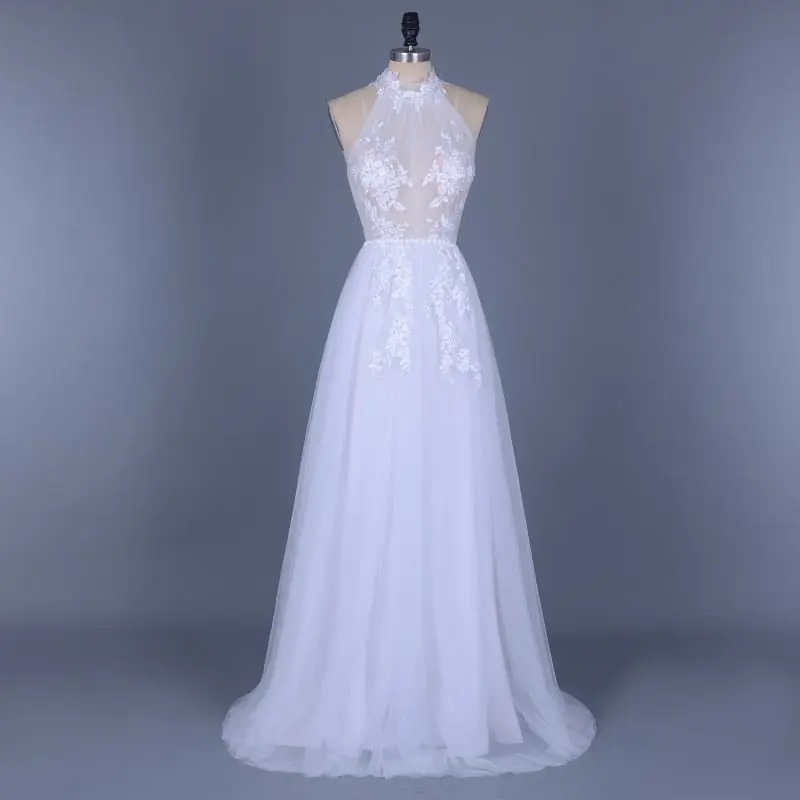 Vintage Boho Appliques Beading Tulle Wedding Dress
