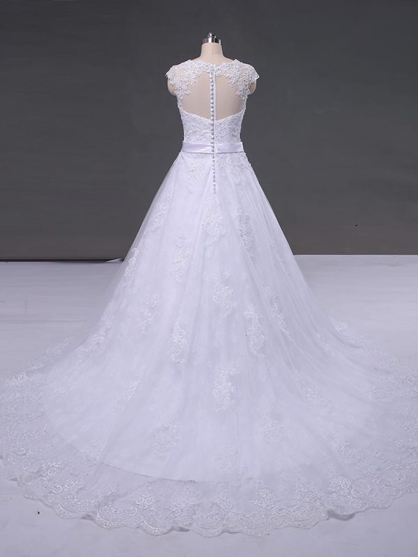 Appliques Tulle Lace See Through Back Wedding Dress