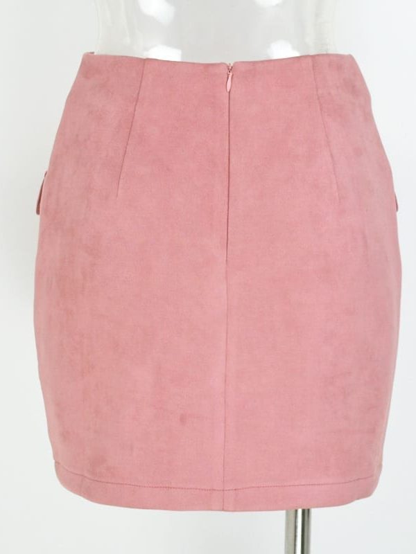 Vintage High Waist External Pocket Tight Suede Mini Skirt