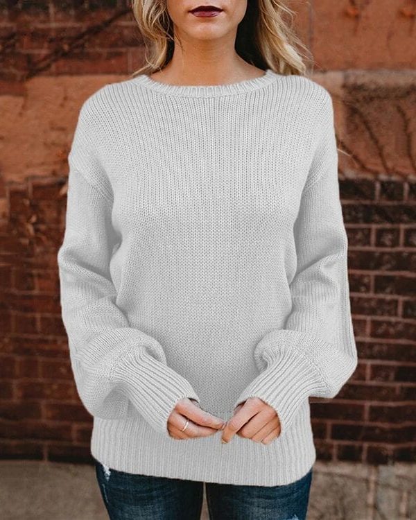 Sweet Backless Bowknot Lantern Long Sleeve Pullover Sweater