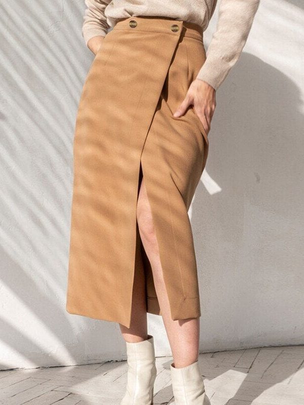 Elegant High Waist Front Split Midi Skirt