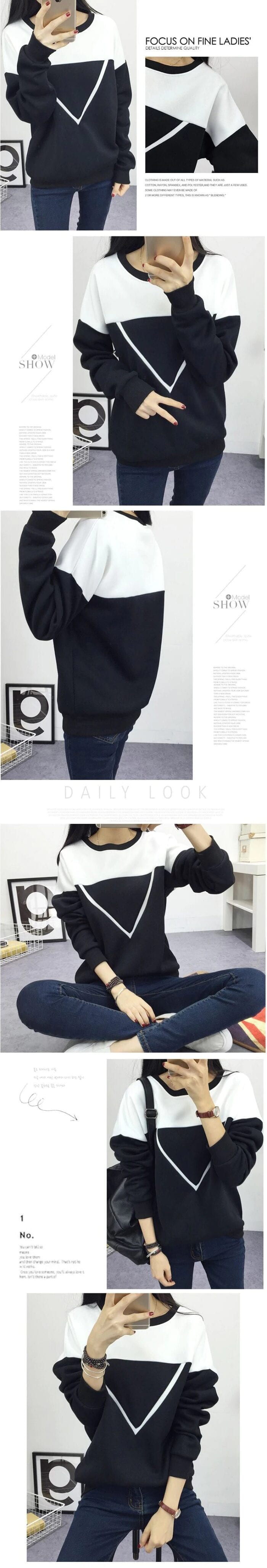 Black And White Patchwork V Pattern Sweatshirt