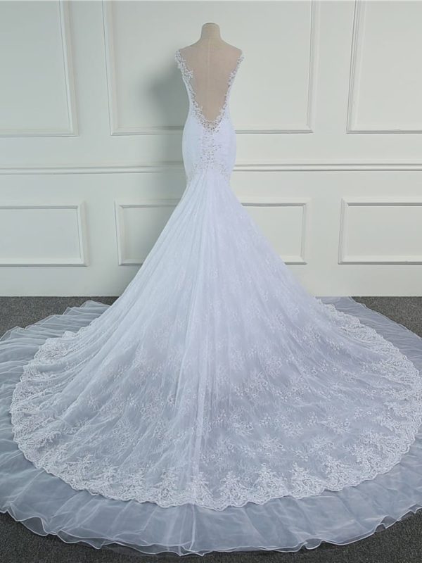 Beaded Appliques Backless Lace Mermaid Wedding Dress