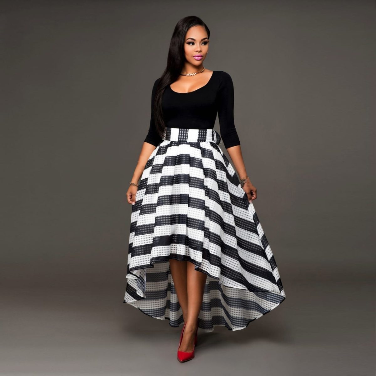 Elegant Two-piece Long Sleeve Stripe Dress