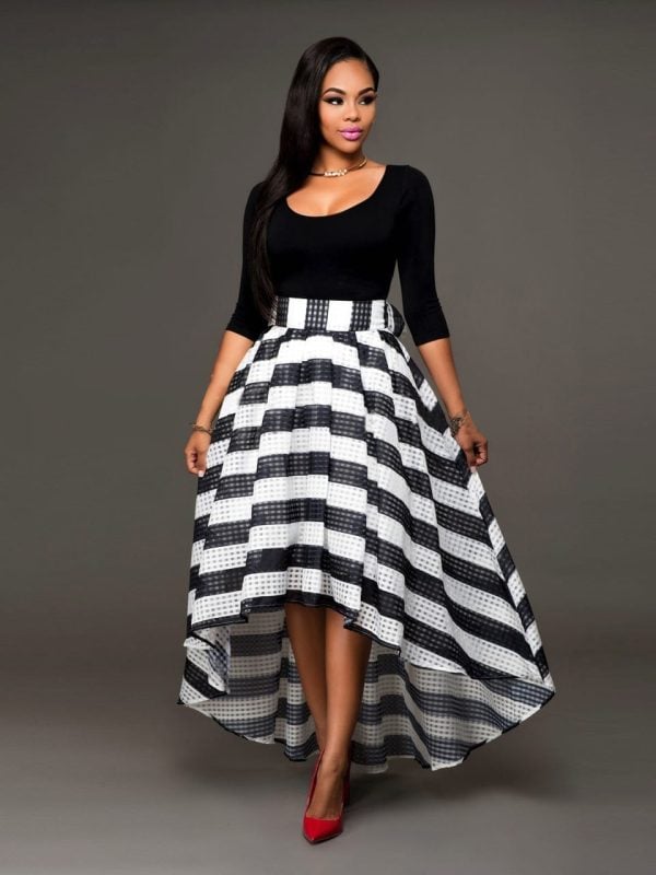 Elegant Two-piece Long Sleeve Stripe Dress