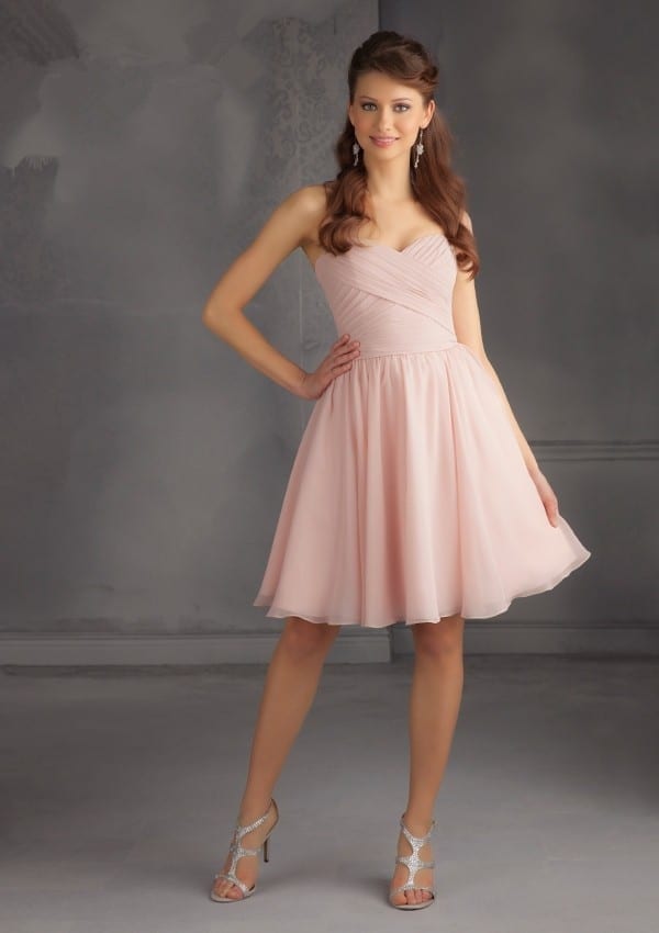 Short Chiffon Blush Pink Knee Length Bridesmaid Dress - Uniqistic.com