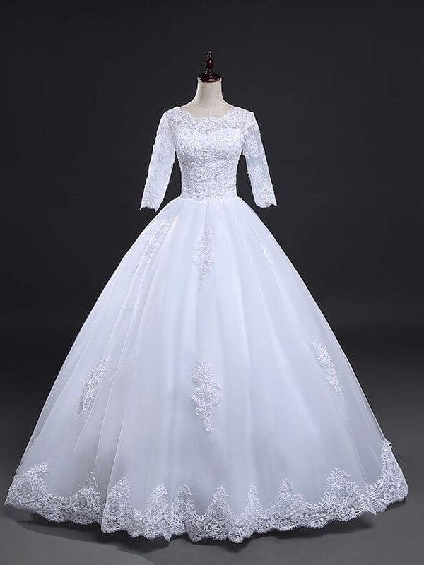 Vintage Lace Up Ball Wedding Dress