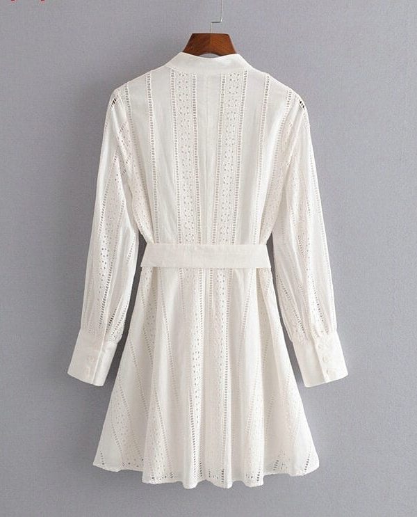 Embroidery Long Sleeve White Shirt Dress