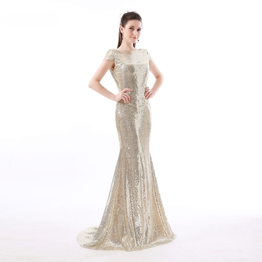 Champagne Sequin Long Bridesmaid Dress