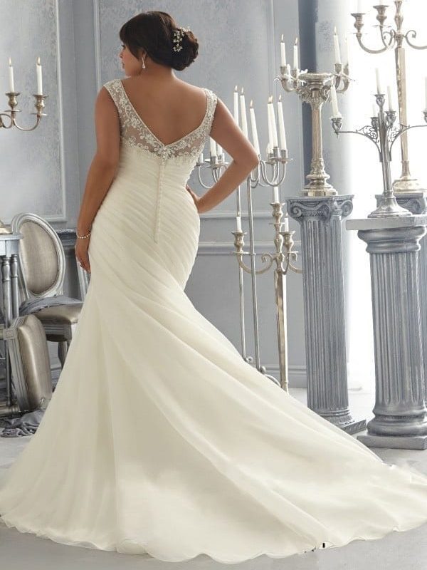 Ivory/white Crystal Beading Appliques Organza Mermaid Wedding Dress