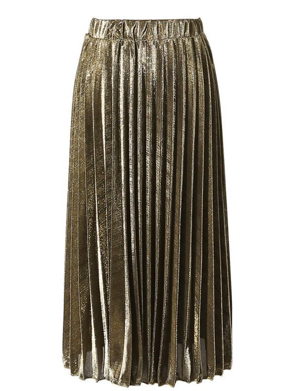 Green Gold Black Silver Sequined Pleated High Waist Midi Skirt