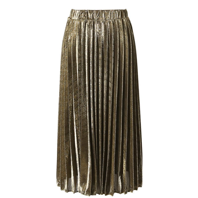 Green Gold Black Silver Sequined Pleated High Waist Midi Skirt ...