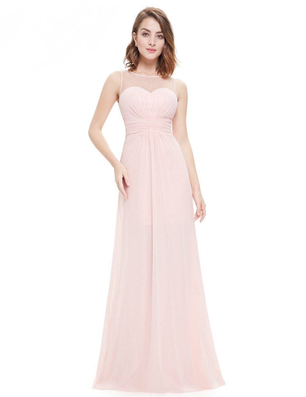 Elegant Sleeveless Long Chiffon A-line Bridesmaid Dress