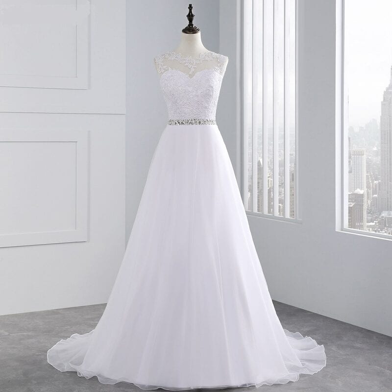 A-Line Tulle Beading Organza Appliques Long Lace Wedding Dress ...