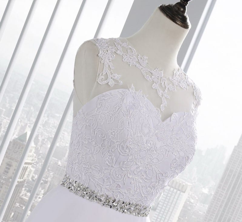 A-line Tulle Beading Organza Appliques Long Lace Wedding Dress
