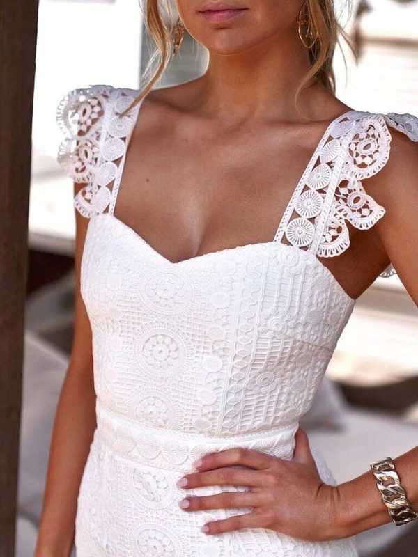 White Lace Spaghetti Strap Elegant Bodycon Dress in Bodycon Dress
