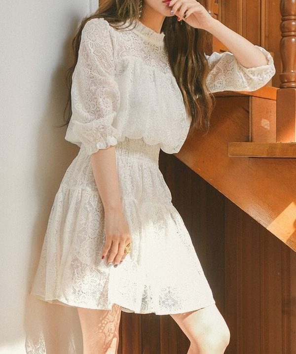 Elegant Black Milk White Summer Lace Mini Dress in Dresses