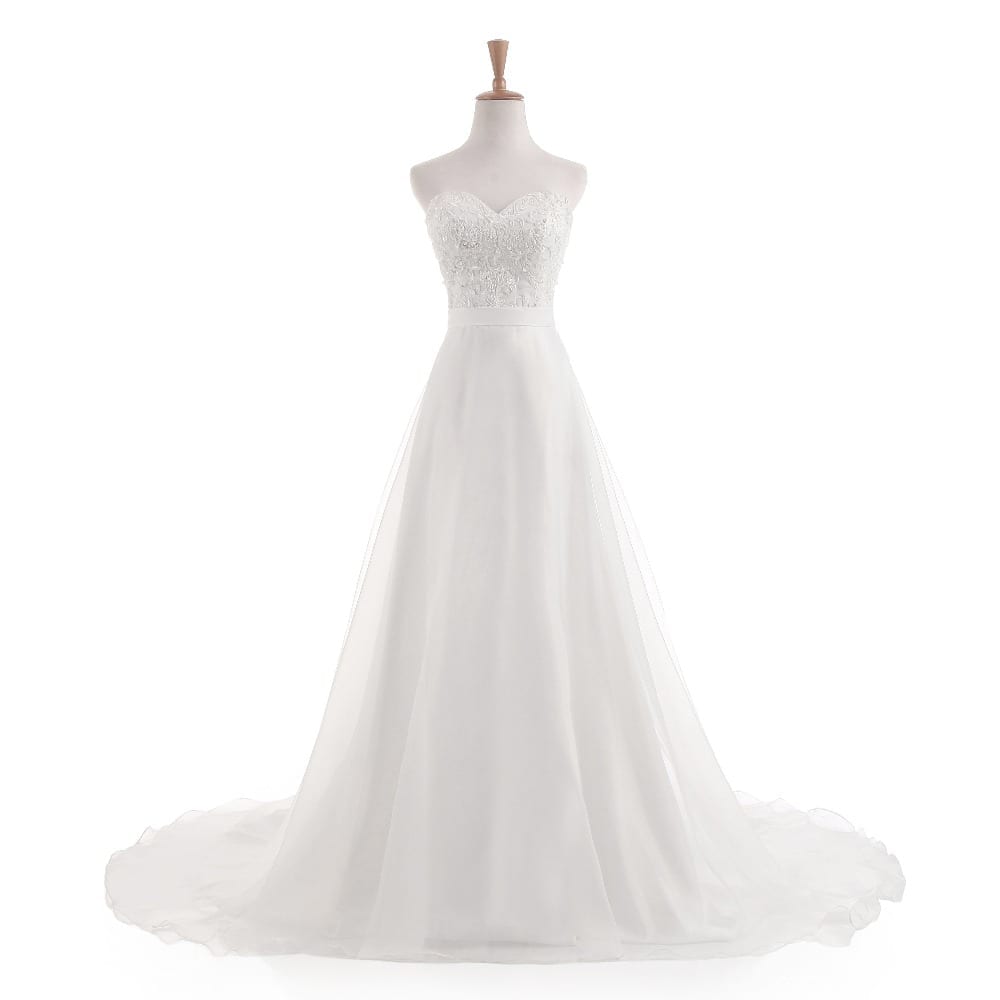 White/Ivory Chiffon Embroidery Beach A-Line Wedding Dress | Uniqistic.com