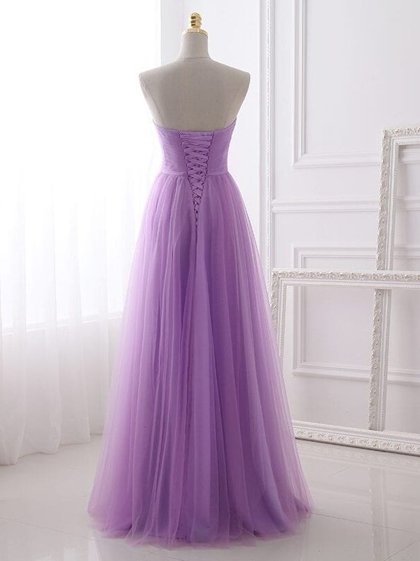 Lilac Tulle Sweetheart Pleat Long Bridesmaid Dress