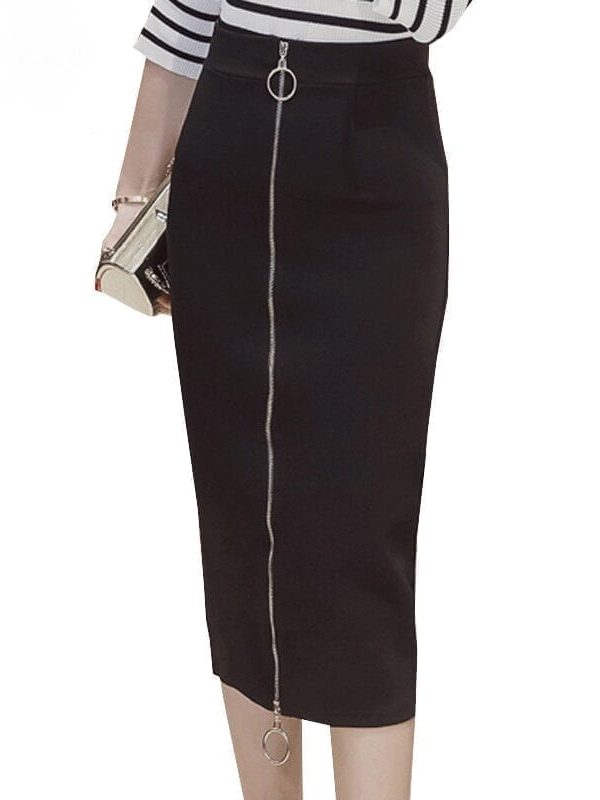 Elegant High Waist Zipper Work Office Bodycon Skirt
