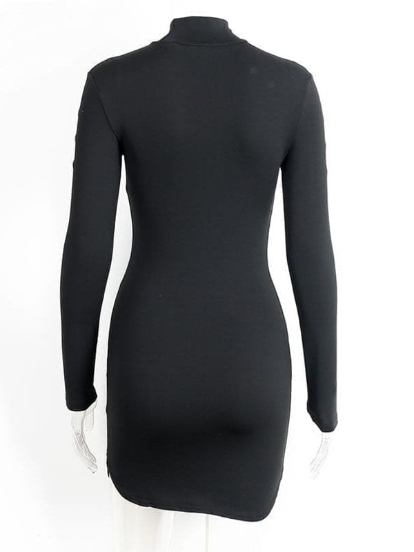 Elegant Black Long Sleeve Short Bodycon Dress