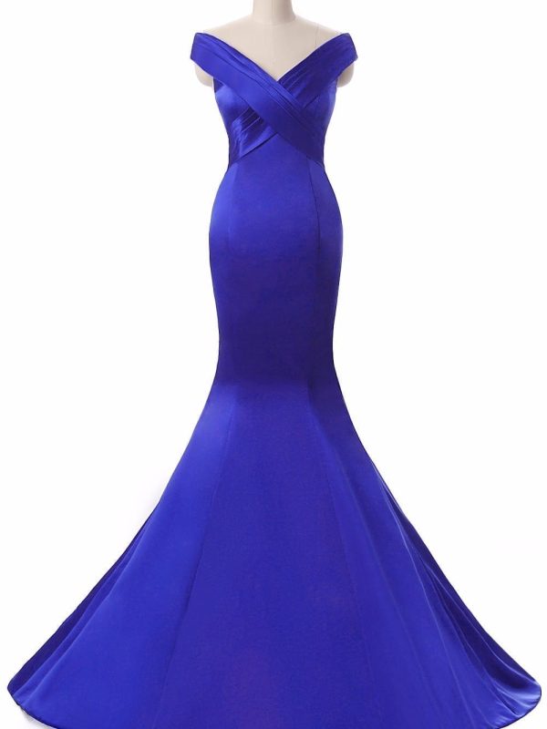 Royal Blue V-Neck Floor Length Mermaid Long Evening Dress - Uniqistic.com