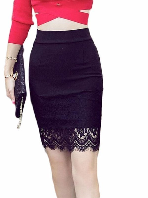 Elegant Black Lace Pencil Mini Skirt