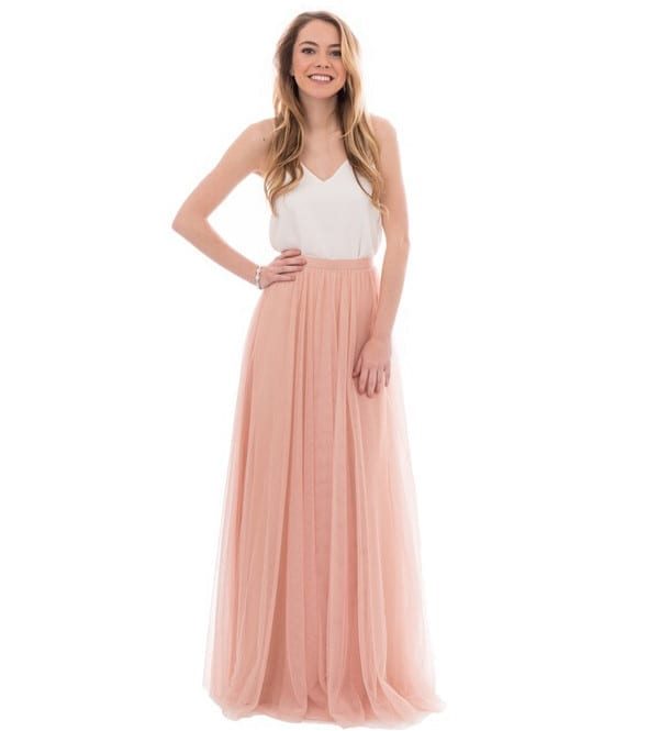 Elegant A-line V-neck Tulle Skirt Long Bridesmaid Dress