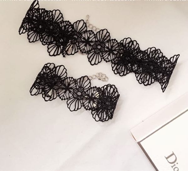 Black Lace Choker Necklace Boho Jewelry Set