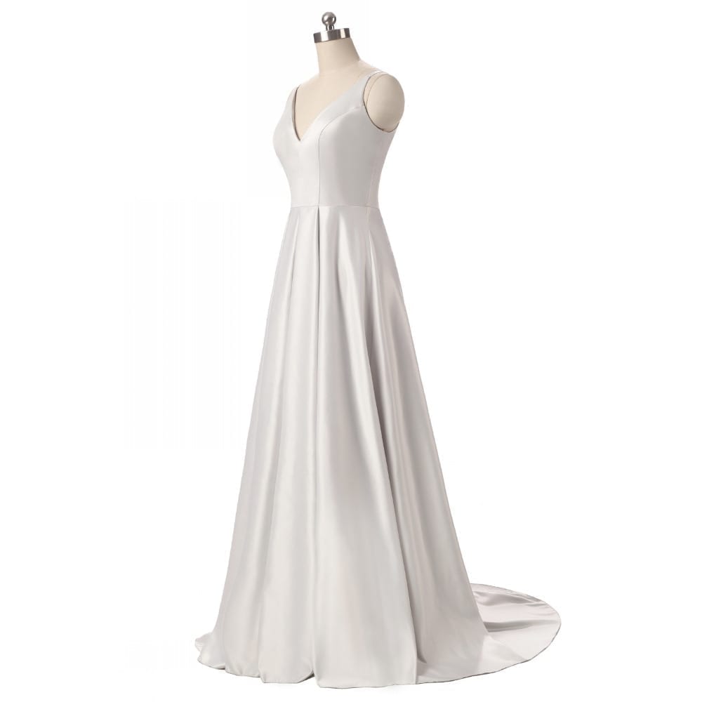 Elegant V-Neck Pleat Satin Long Evening Dress - Uniqistic.com